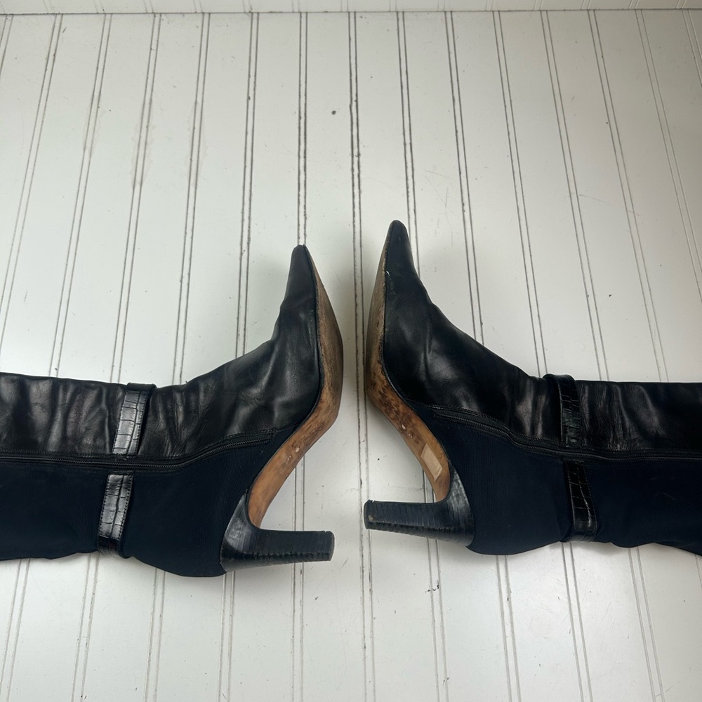 Brighton Italian Vintage Rachel Black Leather Nylon Boots Womenโs Size 8M - Picture 11 of 13